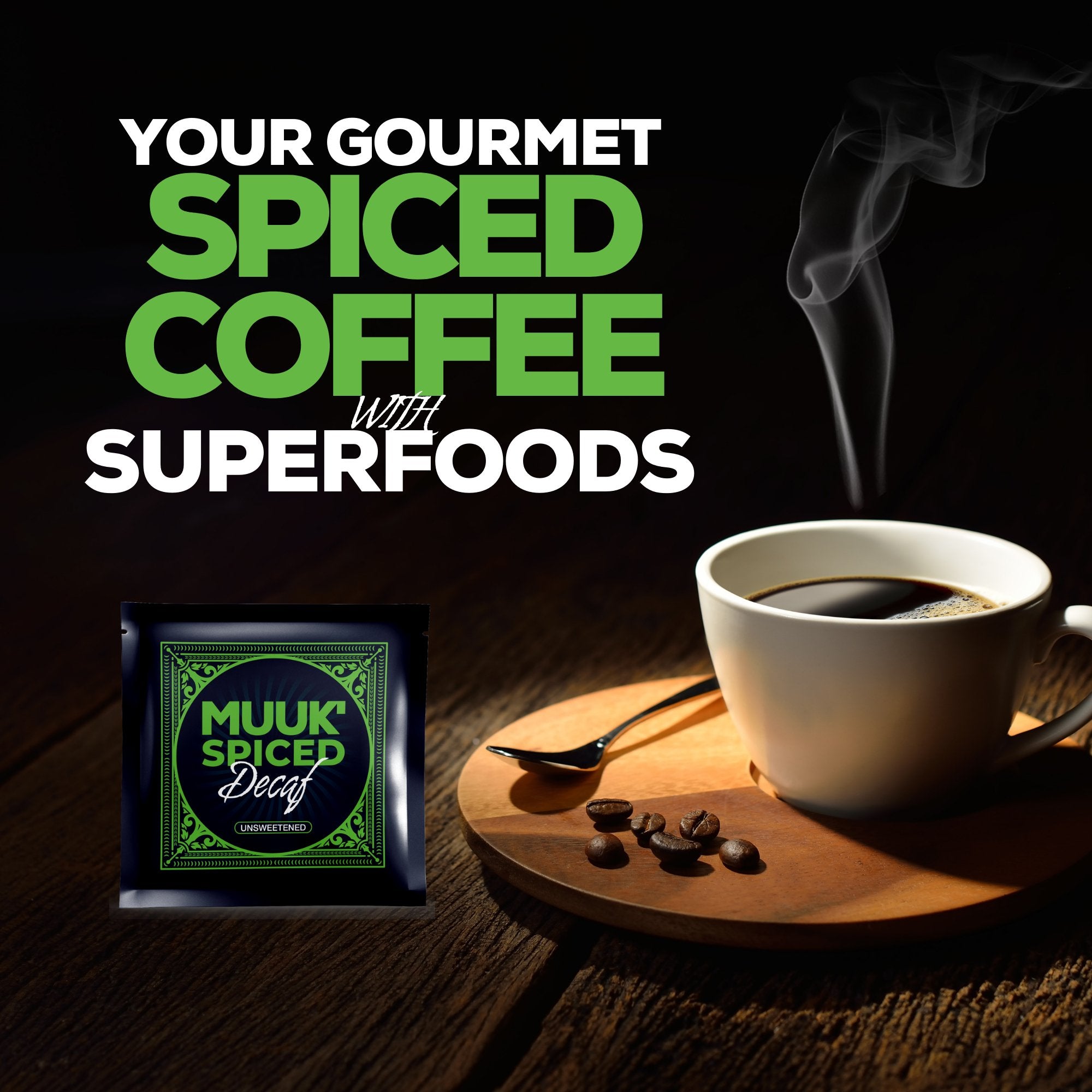 MUUK' SPICED DECAF 3 - PACK | Decaffeinated Instant Mushroom Coffee with Spice & Adaptogen Superfoods Blend - MUUK' SUPERFOODS