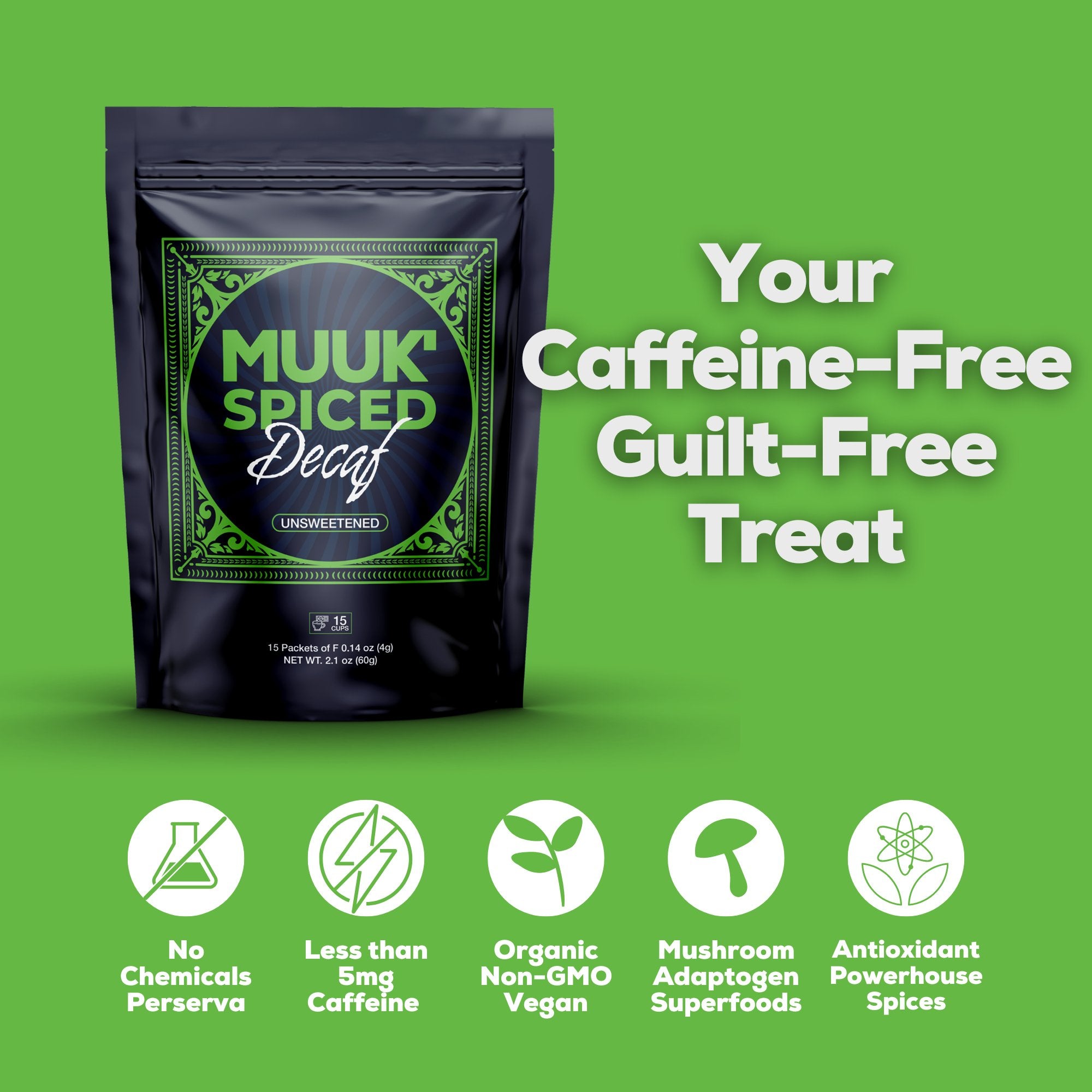 MUUK' SPICED DECAF 3 - PACK | Decaffeinated Instant Mushroom Coffee with Spice & Adaptogen Superfoods Blend - MUUK' SUPERFOODS