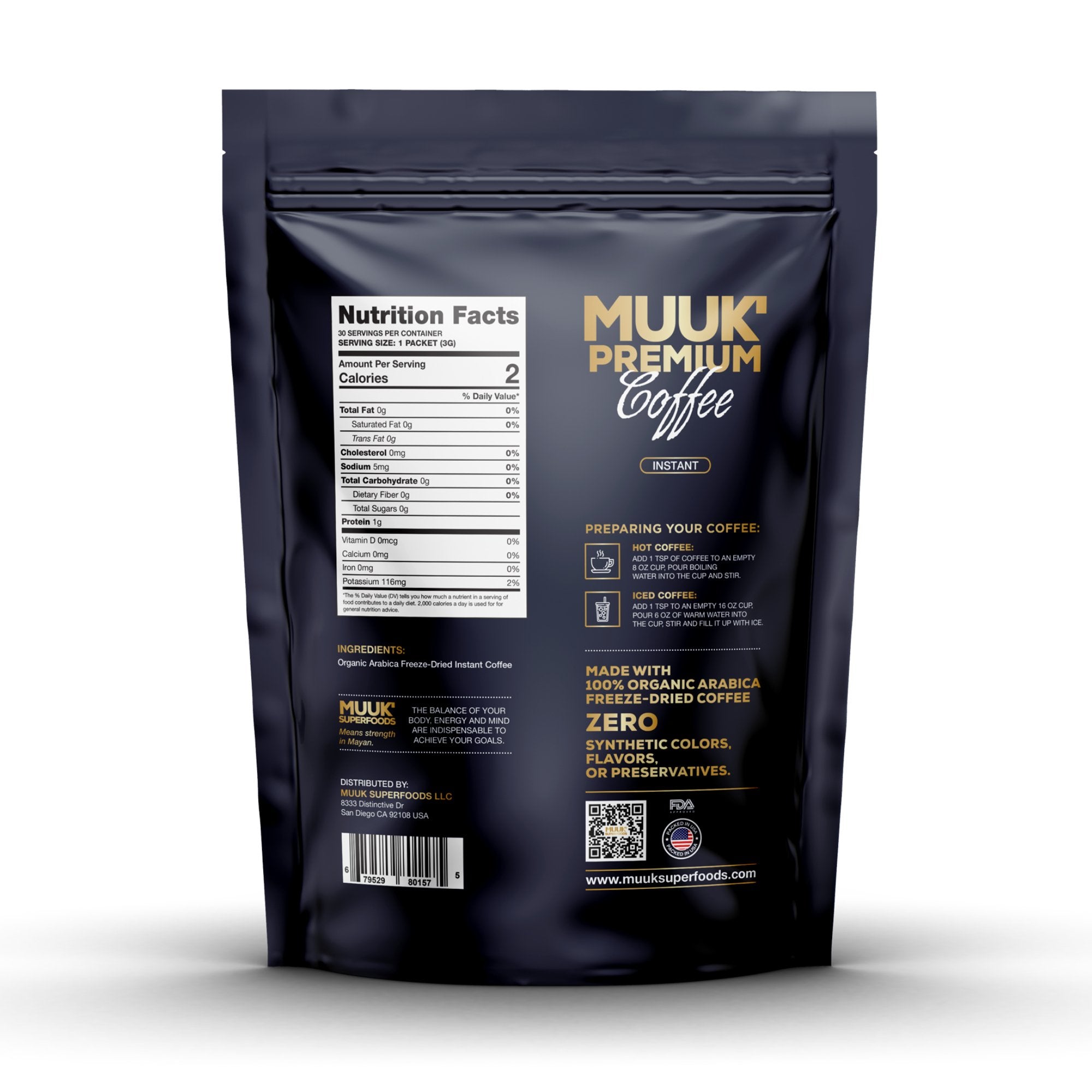 MUUK' Premium Instant Coffee - 3.5oz Bag | 100% Arabica Medium Roast | Berry & Red Fruits Notes | 30 Servings - MUUK' SUPERFOODS US